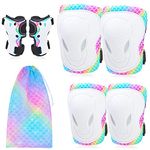 Knee Pads for Kids Elbow Pads Wrist Guards with Drawstring Mesh Bag, 7 in 1 Protective Gear Set for Girls Boys for Skating Cycling Bike Rollerblading Scooter, 3-8 Years