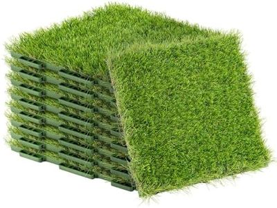 GROWNEER 1.57" H Interlocking Artificial Grass Tiles, 12" x 12" 9 Pcs Fake Grass Deck Turf Tiles with Upgrade Interlocking System Self-draining faux Grass Tiles for Pet Indoor/Outdoor, Backyard, Patio