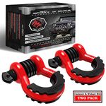 AUTMATCH D Ring Shackle 3/4" Shackles (2 Pack) 41,887Ibs Break Strength with 7/8" Screw Pin and Shackle Isolator Washers Kit for Tow Strap Winch Off Road Vehicle Recovery, Red & Black