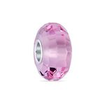 Faceted Translucent Murano Glass Pink Charm Bead For Women For Teen Fits European Bracelet .925 Sterling Silver