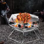 BBQ Charcoal Grill 304 Stainless Steel Camping Fire Pit,Large Cpacity Hexagonal Collapsible Campfire Grill with Carrying Bag for Outdoor Cooking Camping Picnic & Bonfires