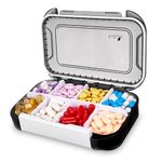 Fullicon Travel Pill Box 8 Compartments, Large Pill Box Organiser with Removable Divider, Vitamin Organiser with Label, Stackable Pill Casw for Supplement, Medicine, Fish Oil (Black White)