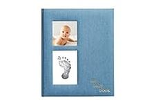 Pearhead Chambray Baby Book, Gender Neutral Baby Journal, Newborn Milestone Photo Album, Handprint or Footprint Keepsake Kit, Blue 9x10.75x0.6 Inch (Pack of 1)