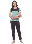 AV2 Women's Cotton Plain Solid Feeding Top And Pyjama Pajama Set Night Suit Set (Green, X Large )