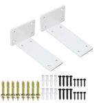 Mooche 2PCS Floating Shelf Brackets, 5inch/12.7cm Shelf Brackets White, Heavy Duty Metal L Brackets for Shelves Support Wall Hanging