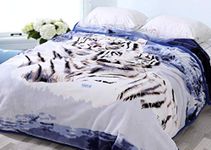 Faux Fur Throw Blanket Queen Size - 75"x90" Soft Plush Warm Faux Mink Bed - Blankets (Queen (75"x90"), Snow Tigers)