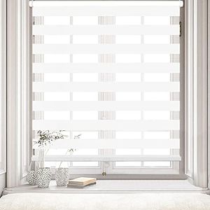 Kokorona Cordless Zebra Blinds Window Shades, Day and Night Roller Shades for Light Control, Dual Layer Light Filtering Sheer Blinds Blackout Privacy Window Treatments, White, 24" W X 72" H