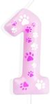 Pink Dog Paw Number 1 Birthday Candles, Pink Dog Paw Print Themed Birthday Candles, Pink Birthday Numeral 1 Candles Cake Topper for Boy Girl 1st Birthday Decoration Pink Dog Paw Pet Party Supplies