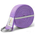 Fitness Mantra® 8.5 Feet Premium Cotton Yoga Belt for Women and Men |Adjustable D-Ring Strap for Stretching, Yoga, Pilates, Physical Therapy & Fitness |Durable & Anti-Slip Quality| (Purple)