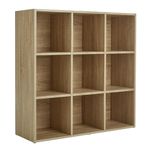 Home Source Storage 9 Shelf Bookcase Wooden Display Unit, Oak Effect, 9 Cube