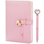 Heart Shaped Lock Diary with Key&Heart Diamond Pen Set,PU Leather Cover,A5,Journal Secret Notebook Gift for Women Girls (A5(8.5"*5.7"), Pink)