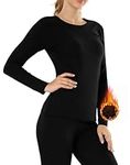 MANCYFIT Thermal Underwear for Women Long Johns Set Fleece Lined Ultra Soft (Black, Large (US 12-14))