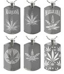 Marijuana Cannabis Weed Logo Dogtags Pendant Necklace Dog Tags with Free Back Side Text Engraving, Stainless Steel