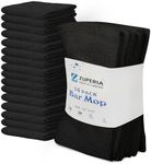 ZUPERIA Premium Bar Mop 16 Pack (12 x 12) - 100% Cotton Cleaning Towels Made with Ribbed Design for Quick and Easy Cleanups - Everyday Kitchen and Dish Towels (Black)