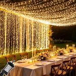 Cozymeow 6m x 3m Curtain Lights Mains Powered 600 LED Fairy Lights Outdoor Garden Decorations, 8 Modes Connectable Waterfall Lights for Wedding Backdrop, Gazebo, Pergola, Party, Bedroom Wall Decor