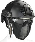 Jadedragon PJ Tactical Fast Helmet & Protect Ear Foldable Double Straps Half Face Mesh Mask & Goggle (Black)