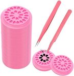 200 Pieces False Eyelashes Glue Holders Pink Flower Shape Glue Pallet Pad with Straight and Curved Tip Tweezers for Eyelash Extension False Lash Application Tools