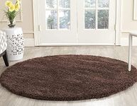 CarpetEx Soft Fluffy Plain Shaggy Rugs for Bedroom 3x3 Feet Round Fur Carpets for Living Room Brown Color