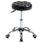 HOMCOM Rolling Swivel Padded Salon Stool with Adjustable Height Wheeled Tattoo Massage Chair Beauty SPA Bar Seat with Thick Padded, Black