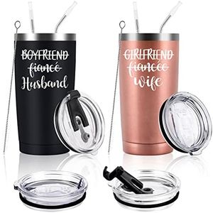 Gtmileo Husband and Wife Stainless Steel Insulated Travel Tumbler Set, Wedding Engagement Anniversary Bridal Shower Gifts for Couples Bride Groom Newlyweds, His and Hers Gifts(20oz, Rose Gold&Black)