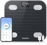 RENPHO Rechargeable Smart Body Fat Scale, Digital Scales for Body Weight, Electronic 13 Body Composition Monitors sync with App, Bluetooth Bathroom Scales for Weight, Elis 1, Black, 396 lbs