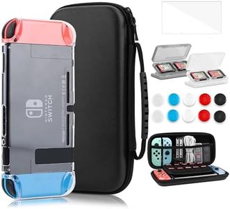 FANPL Case for Nintendo Switch, 15 in 1 Accessories Bundle, Carrying Cover for Switch and Joy Con Controller with Clear Hard Flip Protective Skin, Screen Protector, 6 Thumb Grips, 2 Game Storage Case