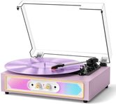 Vinyl Record Player with Built-in Speakers, RGB Lights, Tone Control,Purple