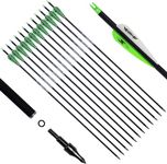 biubiusot 12Pcs 30 inch Archery Carbon Arrows Spine 500 Hunting Replaceable Broadhead for Recurve Bow Compound Bow Outdoor Target Practice Sports Game (green)