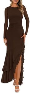 BTFBM Women's Maxi Dresses Fall 2026 Long Sleeve Wedding Guest Dress Coffee