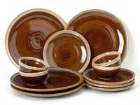 Bodhi House Ceramic Dinner Set, 12 Units, Handmade Reactive Glaze Dinnerware, Stoneware Dining Sets Serving for 4, Microwave, Dishwasher Safe, Glossy Finish Crockery Set for Gifting, Peanut Brown