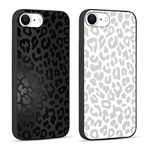 RUMDEY 2 Pack Cute Cheetah Print for iPhone 7/8 / SE 2020 / SE 2022 4.7" Phone Case,Luxury Leopard Pattern Design Cases Soft Silicone TPU Shockproof Protective Cover for Women Girls-Black & White