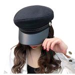 iSWEVEN French Beret Cap | New All Season Fashion Women's Cotton hat British Style Adjustable Rope Beret Newsboy Female Visor caps (8101A, Black)