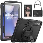 SEYMAC Case for Samsung Galaxy Tab S10 Ultra 2024/S9 Ultra 14.6 inch, Shockproof With Screen Protector, Hand Strap, Shoulder Strap, Stand and Pen Holder Case for Galaxy Tab S10/S9/S8 Ultra, Black