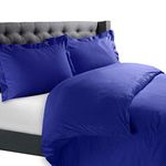 Elegant Linen Store, Luxurious & Soft 3 PCs Duvet Cover Set Solid Pattern 100% Egyptian Cotton Quilt Cover Set 500 TC Size Full Color Royal Blue