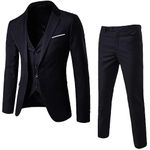 Mens Solid 3-Piece Suit One Button Slim Fit Tuxedo Blazer Dress Business Wedding Party Jacket Vest & Pants(Black,Small)