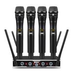 D Debra Wireless Microphone System, 4 x 16 Adjustable Channels, Wireless Dynamic Handheld Microphones, Automatic on Frequency, 80 m Range Wireless Microphone for Vocals, Karaoke (4 Handheld)