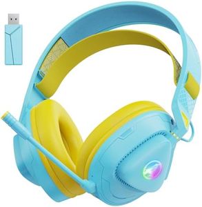 Awinnasey Auriculares Inalámbricos con Micrófono, Auriculares Bluetooth para Juegos con Luces RGB, Auriculares Inalámbricos para Juegos para PS5/PS4/Switch/PC/Mac, Azul Amarillo
