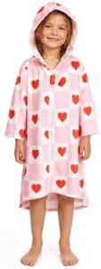 Alix & Belle Kids Hooded Towel Poncho with Zipper, 100% Cotton Soft & Absorbent Changing Robe for Boys & Girls, Swim Cover Up for Beach, Pool & Bath 5-7Years Pink Heart
