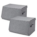 i BKGOO Set of 2 Stackable storage bins,Linen Fabric Foldable Storage Organizer Cubes Box whits Lids and Own-Handle,Storage Organizer Bins for Home, Office, Nursery，Living Room 15x10.5x10 inch