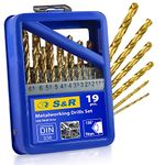 S&R Metal Drill Bit Set 1-10mm - 19 Piece HSS Titanium Bits, Professional Quality with Nitrit-Titan Coating, Steel Box - Ideal for Commercial and Private Use