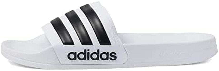 adidas Unisex-Adult Adilette Shower Slide Sandal, White/Core Black/White, 7