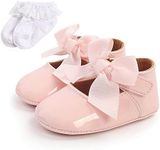 Sehfupoye Baby Girls Mary Jane Shoes Baby Girls Princess Bow-Knot Shoes Anti-Slip Baby First Walking Shoes Wedding Dress Shoes with Sock 12-18M