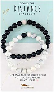 Lucky Feather Long Distance Relationships Couples Bracelets - A Reminder of Love and Strength During Time and Distance Apart (2 Piece Set) Couples Gifts, 7 inch, Stone, howlite