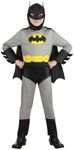 Kid's Classic Batman Costume - Child Muscular Superhero Jumpsuit with Cape & Mask - Officially Licensed DC Comics XS Gray