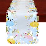 Simhomsen Embroidered Colorful Eggs and Bunny Table Runners Dresser Scarf for Easter Holiday or Spring Season (14 x 69 inches)