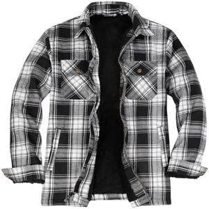 ZENTHACE Mens Sherpa Lined Flannel Shirt Jacket Zip Up Long Sleeve Shacket Buffalo Plaid Winter Jackets Black and White M