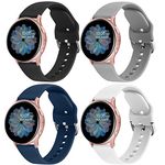 [4 Pack] Straps for Samsung Galaxy Watch Active 2 40mm 44mm & Galaxy Watch Active & Galaxy Watch 3 41mm & Galaxy Watch 42mm, 20mm Soft Silicone Bands Replacement (01 Black+Blue+Grey+White, Small)