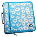 Case-it Zipper Binder, 3" O-Ring with 5-Color tabbes, Expanding File Folder and Shoulder Strap and Handle, D-146-P, Daisy, Light Blue