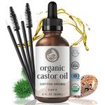 Organic Castor Oil - 2oz - 100% Pure - Cold Pressed - USDA Certified - Hexane Free - For Hair, Skin, Eyelashes, Eyebrows & Nails With Treatment Applicator Kit - by Foxbrim