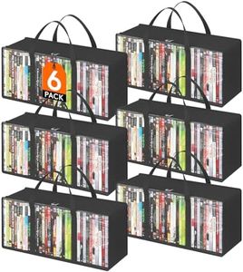 Lifewit DVD Storage Bags 6 Pcs, Clear PVC Plastic CD Organizer with Handles and Zipper, Media Holder for Blu Ray Disc, Movie Cases, VHS Box, Video Game Disks, Albums, Books, Holds 240 DVDs (40 Each)